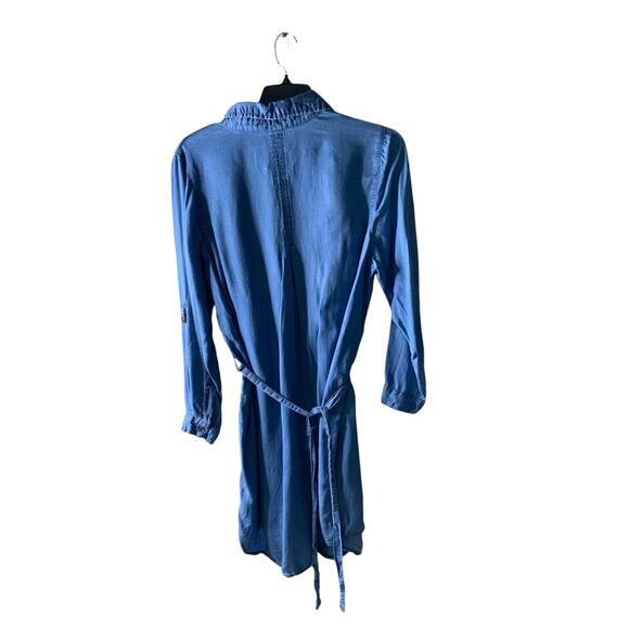 New Look Button Up Tunic Dress Womens 1X Long Sleeve Drawstring Chambray Denim - Picture 2 of 7